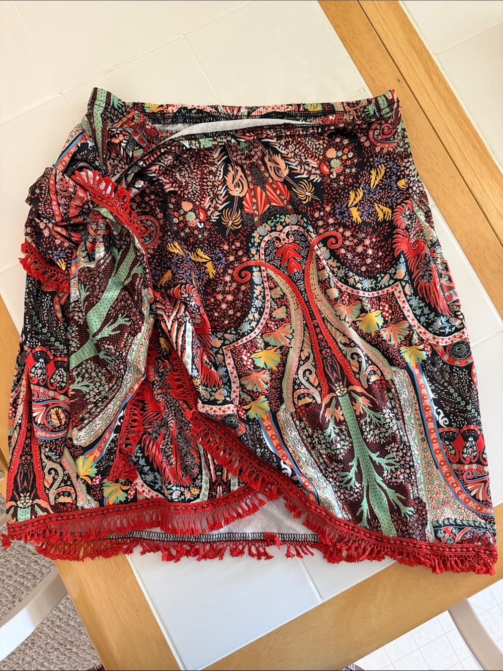ZAFUL Slit Skirt for Women Boho Print Tie Side Wrap Casual Beach Mini Skirt